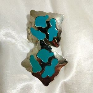 Silver tone and teal turquoise earrings